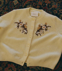 BABETTE CASHMERE CARDIGAN -- BUTTERCUP FLORAL EMBROIDERY