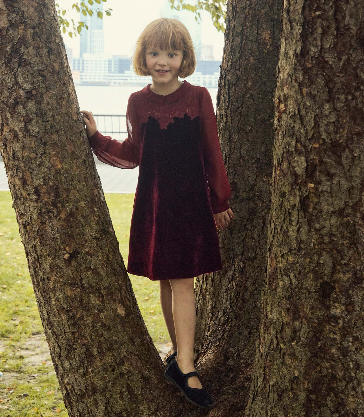 LITTLE MADELYNNE DRESS -- VINO ROSSO